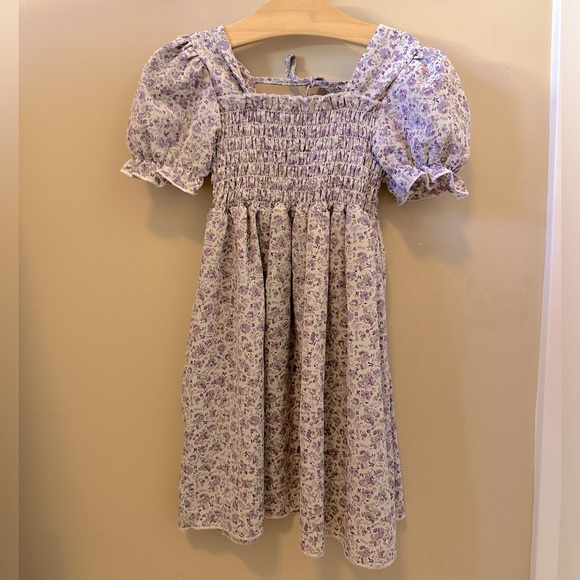 Lavender Floral Smocked Print Dress - Picture 3 of 4